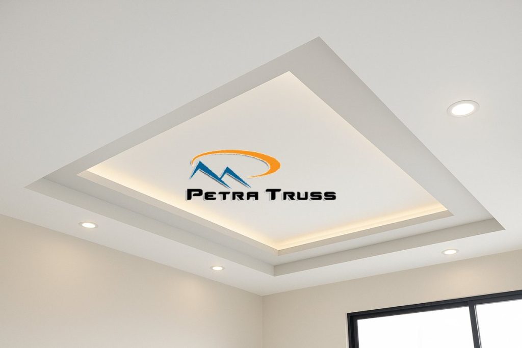 Pemasangan plafon gypsum anti retak di Jatinegara Jakarta Timur oleh Petra Truss dengan hasil rapi dan elegan.