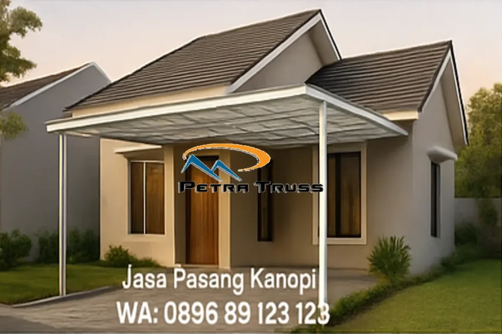 Pemasangan kanopi baja ringan di Gunung Putri Bogor oleh Petra Truss