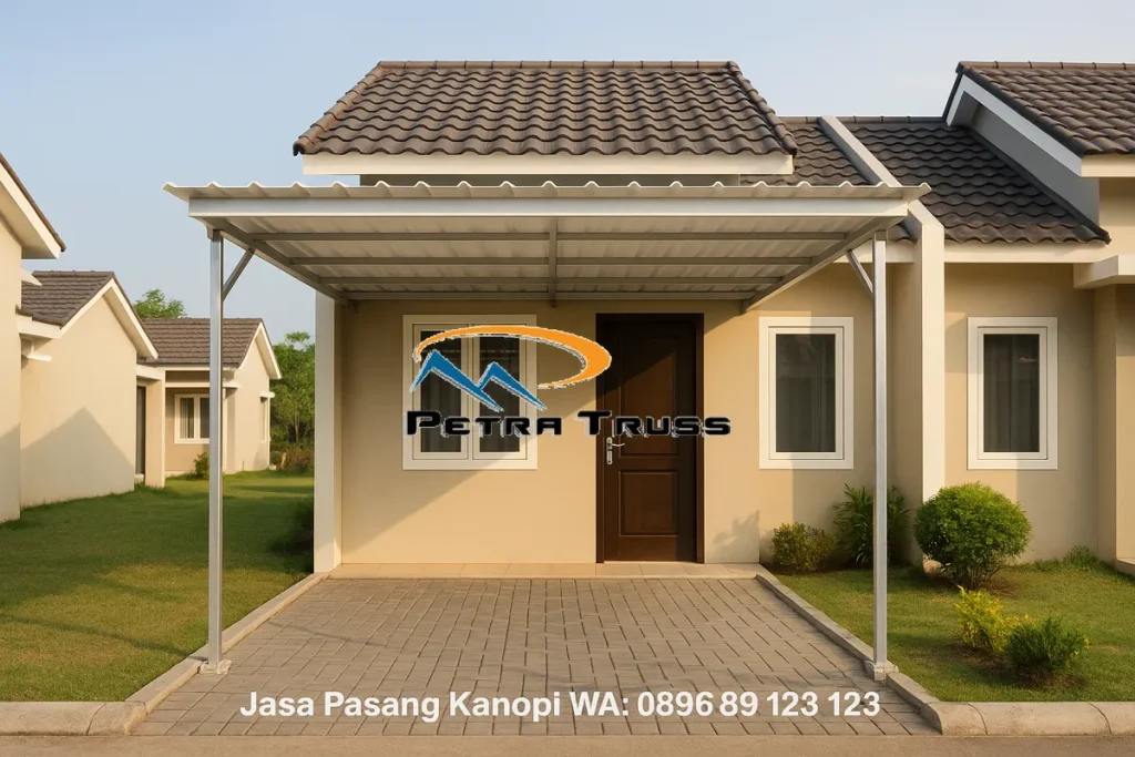 Pasang kanopi Alderon di Bojong Gede Bogor oleh Petra Truss dengan hasil rapi dan elegan.