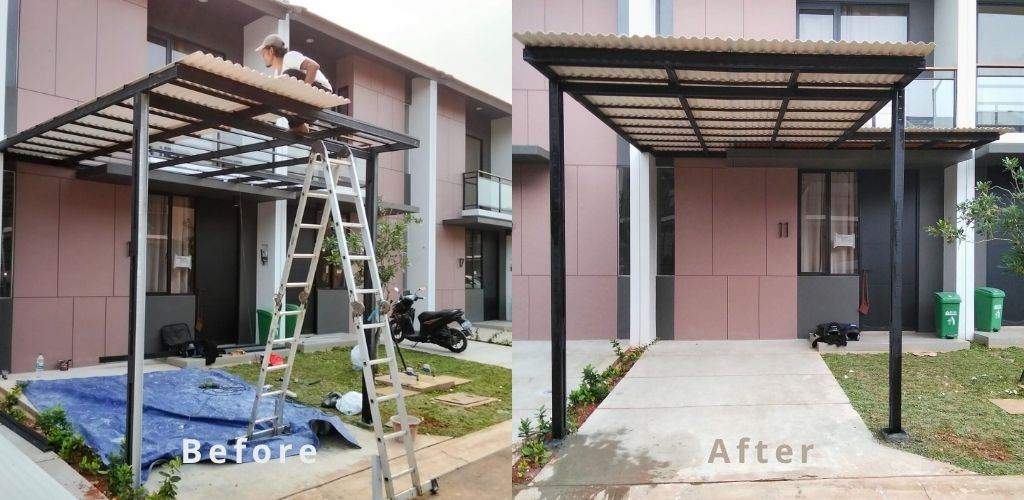 konsumen pasang kanopi baja ringan atap alderon di serpong tangerang selatan
