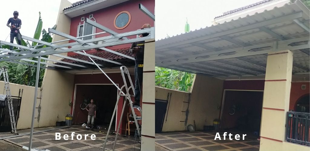 konsumen pasang kanopi baja ringan atap alderon di beji depok